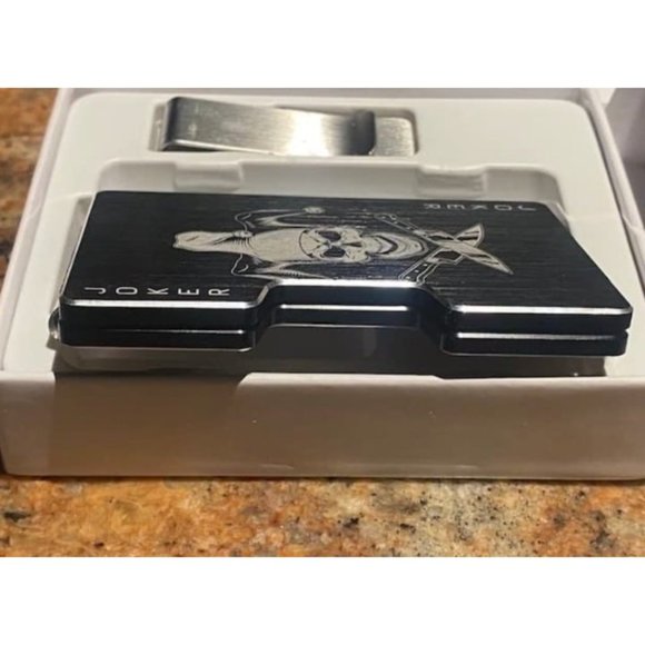 Engraved Aluminum Wallet for Men - Slim Money Clip & Card Holder, Skull Joker - Picture 3 of 3